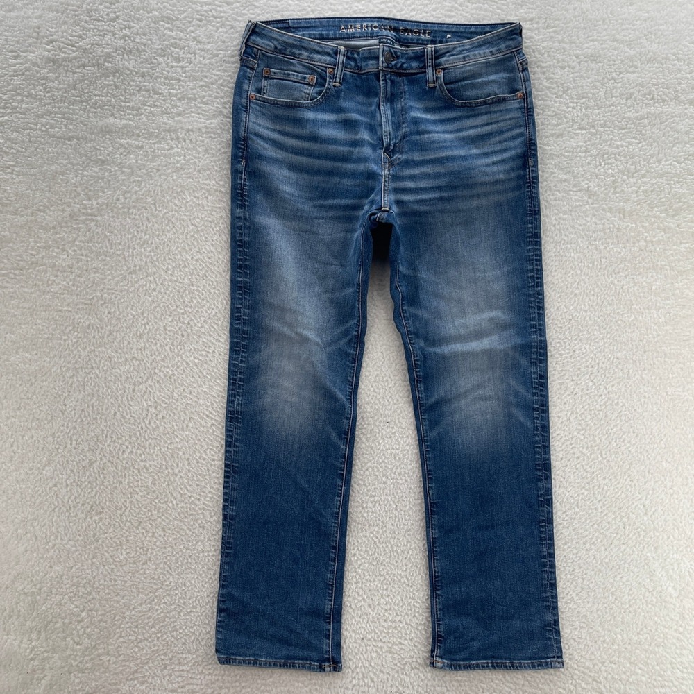 American Eagle Jeans Men 36x32* Blue Original Bootcut Denim Whisker Denim Grunge